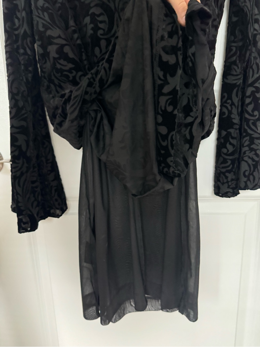 Black Burnout Velvet Long Sleeve Dress bell sleeves - Picture 6 of 8